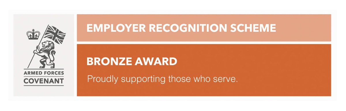 Armed Forces Covenant Employer Recognition Scheme Bronze Award, proudly supporting those who serve