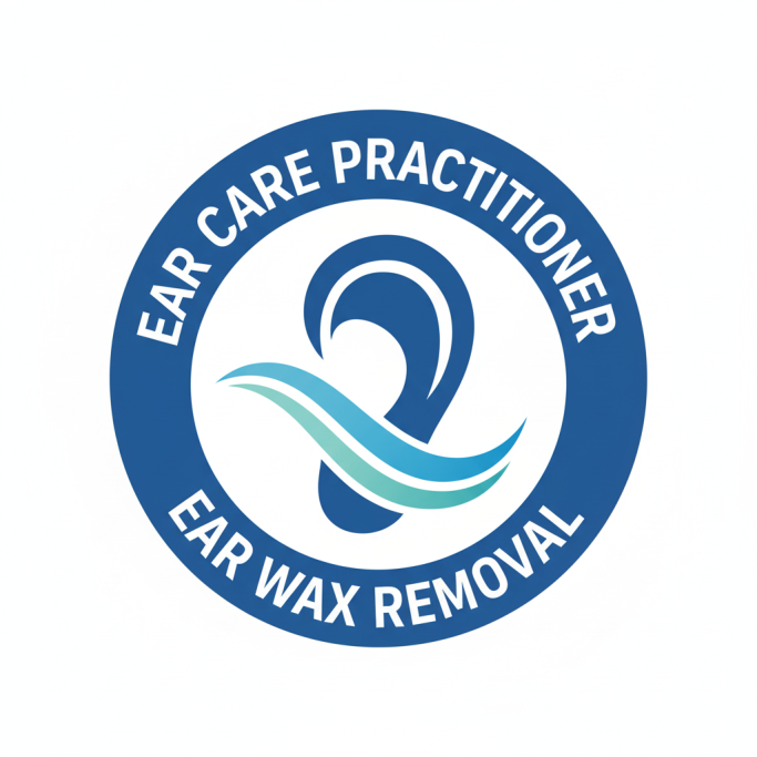 Ear wax removal Logo featuring an ear and wave, promoting ear care and wax removal services.